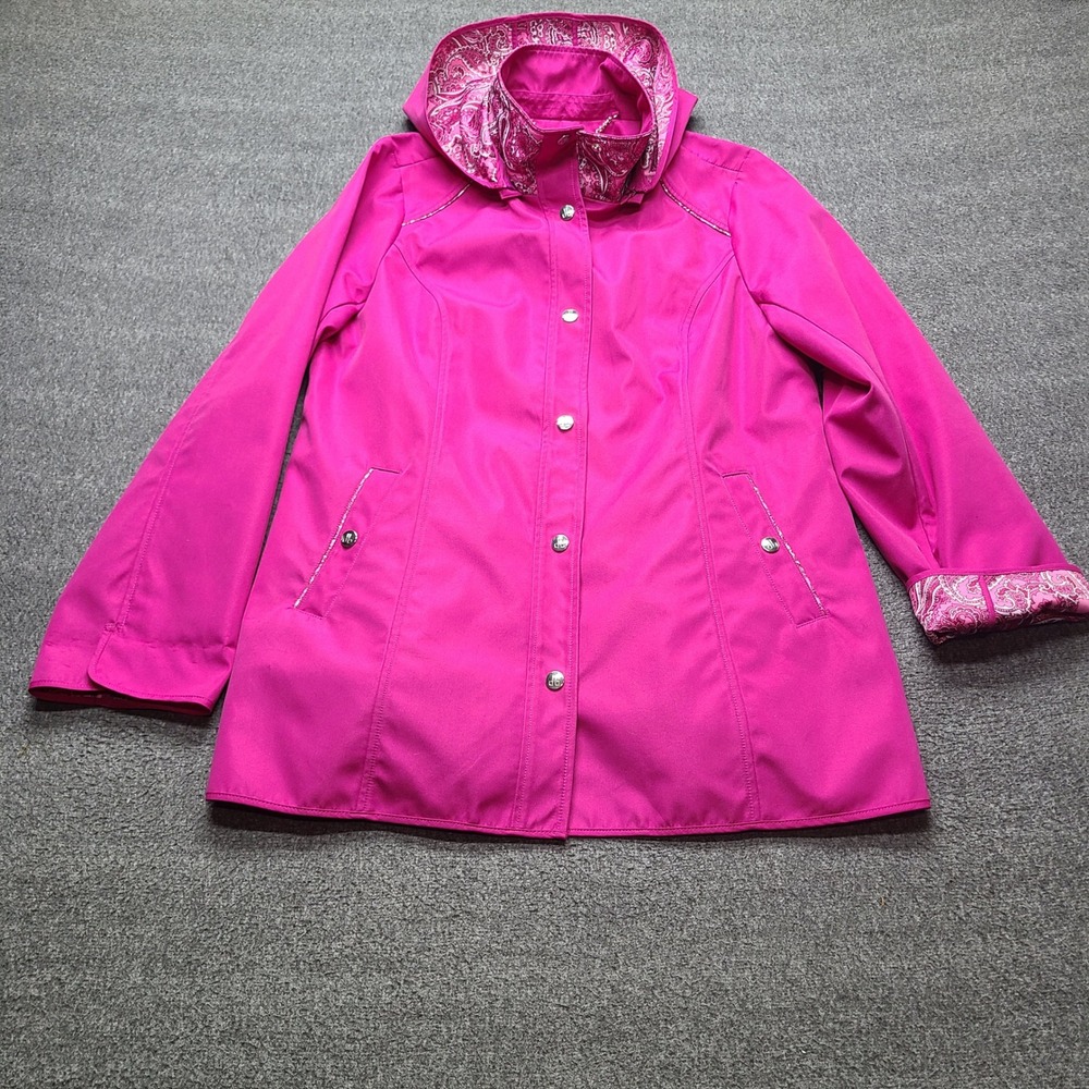 Dennis Basso Rain Jacket Womens Size S Pink‎ Excellent Paisley Hooded Coat